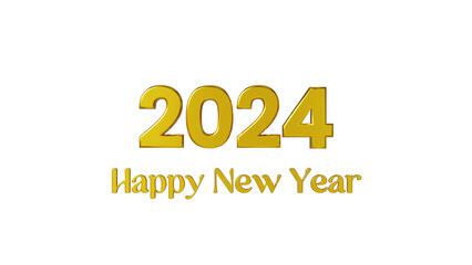 Happy new year 2024, golden text 3d, 3d render