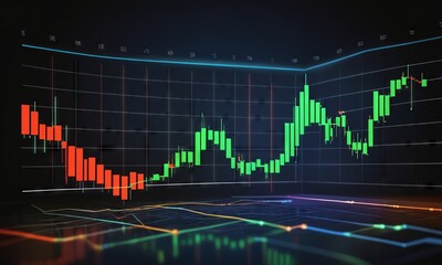 dynamic market chart depicts the steady increase of business stocks with candlestick graph