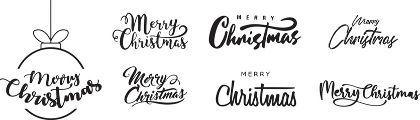 aried set of merry christmas phrase, set of Christmas greetings - obrazy, fototapety, plakaty