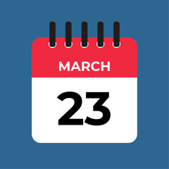 march 23 calendar reminder. 23 march daily calendar icon template. Calendar 23 march icon Design template. Vector illustration
