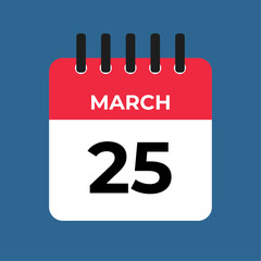 march 25 calendar reminder. 25 march daily calendar icon template. Calendar 25 march icon Design template. Vector illustration