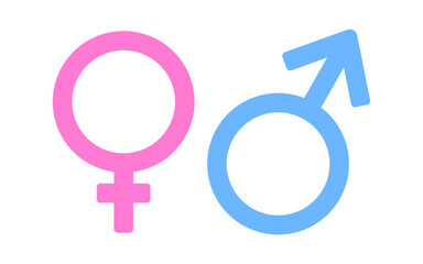 Standard icons of the gender of a girl and a boy, in blue and pink on a white isolated background, simple vector illustration flat, 10 eps