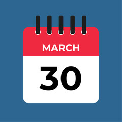 march 30 calendar reminder. 30 march daily calendar icon template. Calendar 30 march icon Design template. Vector illustration