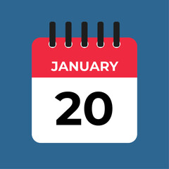 january 20 calendar reminder. 20 january daily calendar icon template. Calendar 20 january icon Design template. Vector illustration