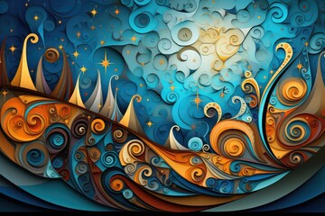 Abstract colorful background with swirls and stars, January 8: Feast of the Epiphany. 