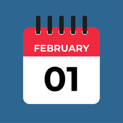 february 1 calendar reminder. 1 february daily calendar icon template. Calendar 1 february icon Design template. Vector illustration