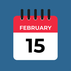 february 15 calendar reminder. 15 february daily calendar icon template. Calendar 15 february icon Design template. Vector illustration