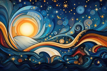 Abstract background with waves and stars. January 8: Feast of the Epiphany.  - obrazy, fototapety, plakaty