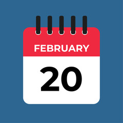 february 20 calendar reminder. 20 february daily calendar icon template. Calendar 20 february icon Design template. Vector illustration