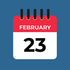 february 23 calendar reminder. 23 february daily calendar icon template. Calendar 23 february icon Design template. Vector illustration