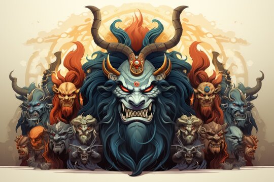 Abstract demon heads illiustration background
