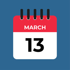 march 13 calendar reminder. 13 march daily calendar icon template. Calendar 13 march icon Design template. Vector illustration