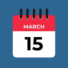 march 15 calendar reminder. 15 march daily calendar icon template. Calendar 15 march icon Design template. Vector illustration