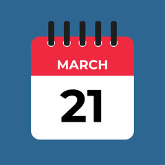 march 21 calendar reminder. 21 march daily calendar icon template. Calendar 21 march icon Design template. Vector illustration