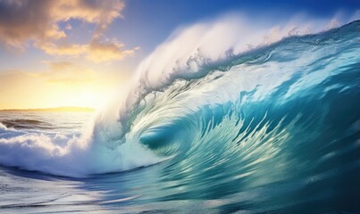 Surfing ocean wave. Blue ocean wave. Nature background. Big ocean waves.
