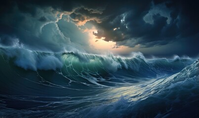 Surfing ocean wave. Blue ocean wave. Nature background. Big ocean waves.