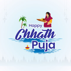 Happy Chhath Puja Indian festival ritual celebration background, poster, and banner design. vector illustration.