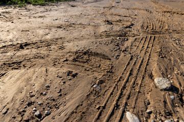 landslides on a country road after heavy rains and rains in summer