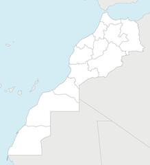 Vector blank map of Morocco with regions and administrative divisions, and neighbouring countries. Editable and clearly labeled layers.