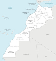 Vector map of Morocco with regions and administrative divisions, and neighbouring countries. Editable and clearly labeled layers.
