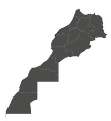 Vector blank map of Morocco with regions and administrative divisions. Editable and clearly labeled layers.