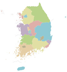 Vector blank map of South Korea with provinces, metropolitan cities and administrative divisions. Editable and clearly labeled layers.
