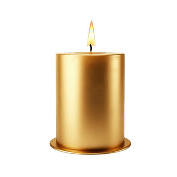 Gold candle isolated on transparent background. Burning candle. Home decoration
