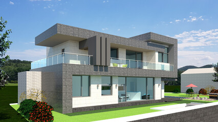 modern building in the city,  rendering of a modern house