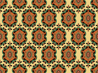 Batik fabric carpet mandala pattern, traditional pattern, ancient interior, ethnic fabric carpet mandala ornament pattern with repeat floral texture
