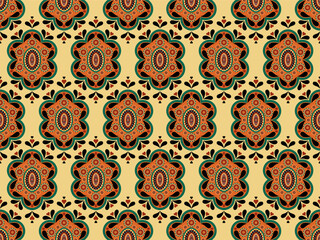 Batik fabric carpet mandala pattern, traditional pattern, ancient interior, ethnic fabric carpet mandala ornament pattern with repeat floral texture