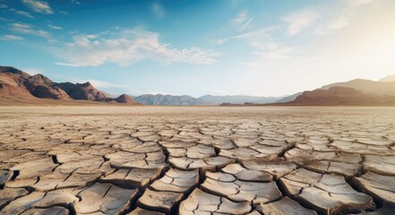 Cracked land drought earth in the desert and valley background. - obrazy, fototapety, plakaty