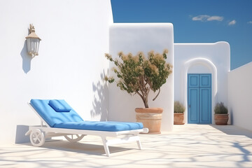 Traditional mediterranean house with summer terrace sunbed