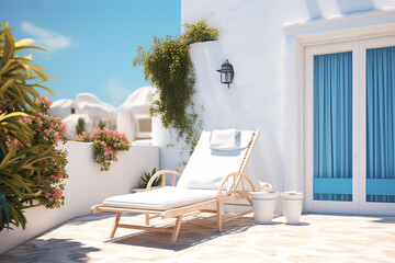 Traditional mediterranean house with summer terrace sunbed