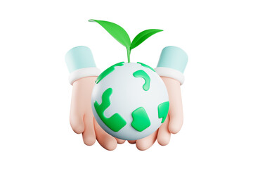 3D rendering Cute cartoon hand holding the earth