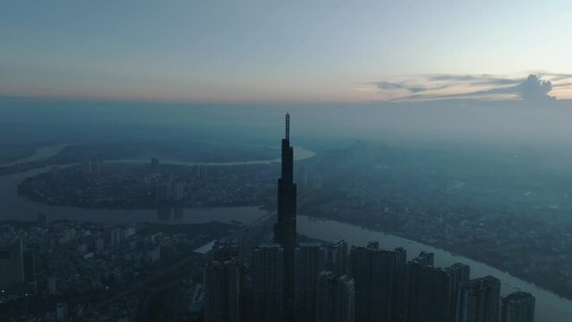 Beautiful sunrise in Ho Chi Minh City in the sky Vietnam