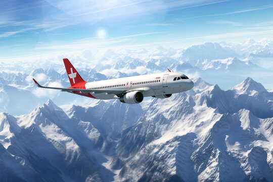 Airbus A321 on a sunny day over Swiss Alps