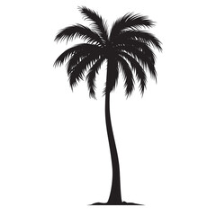 Black palm tree shape, silhouette of an exotic plant. Illustration on transparent background © tiena