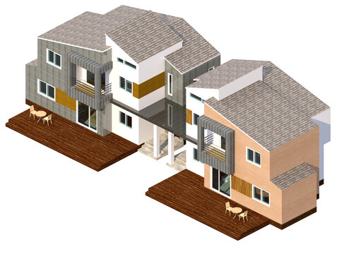 3d render of a house, modern house in the suburbs,  rendering of a modern house, twin houses