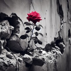 A red rose stands in the middle of a destroyed city. no war stop war background