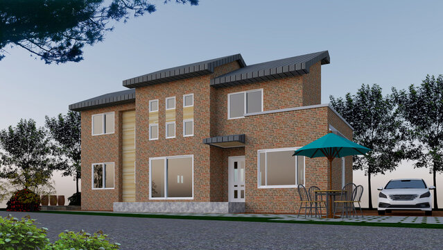 house in the village, modern house in the suburbs, 3d render of a house, rendering of a modern house, twin houses