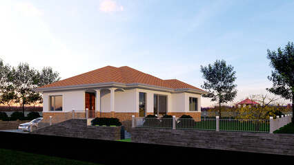 Fototapeta na wymiar house in the park, rendering of a modern house