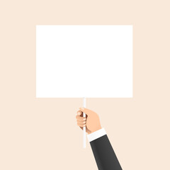 Simple Vector Illustration Of A Hand Holding A White Blank Sign Board