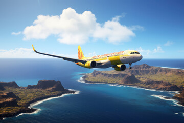 Airbus A321 on a sunny day over Galapagos Islands