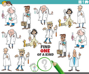 one of a kind game with funny cartoon scientists or inventors characters