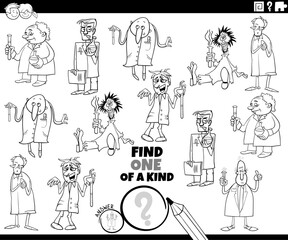 one of a kind game with cartoon scientists coloring page