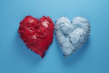 Frozen heart split in two, set against a blue backdrop. Generative AI
