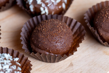 Cocoa and sugar chocolates, close up