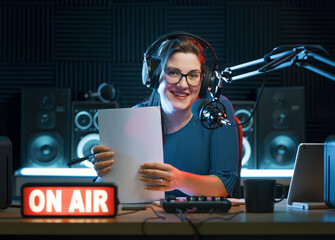 Radio host working in the radio studio