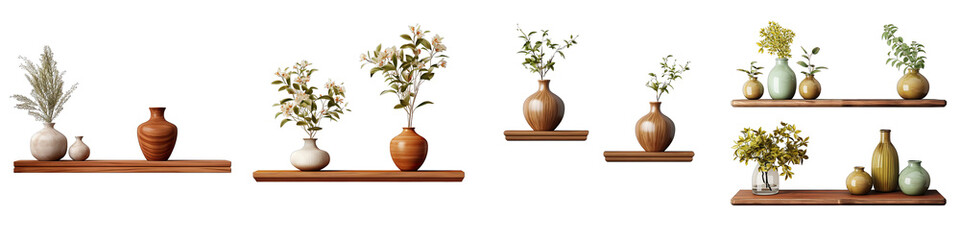 two style Livingroom natural teak wood shelf    Hyperrealistic Highly Detailed Isolated On Transparent Background Png File