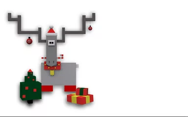 Fototapete Rund Minecraft 3d rendering of a Christmas deer tree and gifts on a white isolated cube background  © Ola